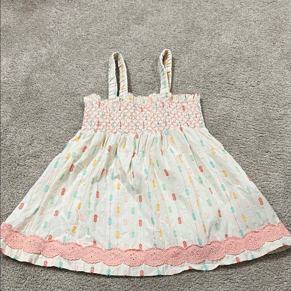 Matilda Jane size 8 Colorful Sleeveless Shirt with Pink Lace Trim